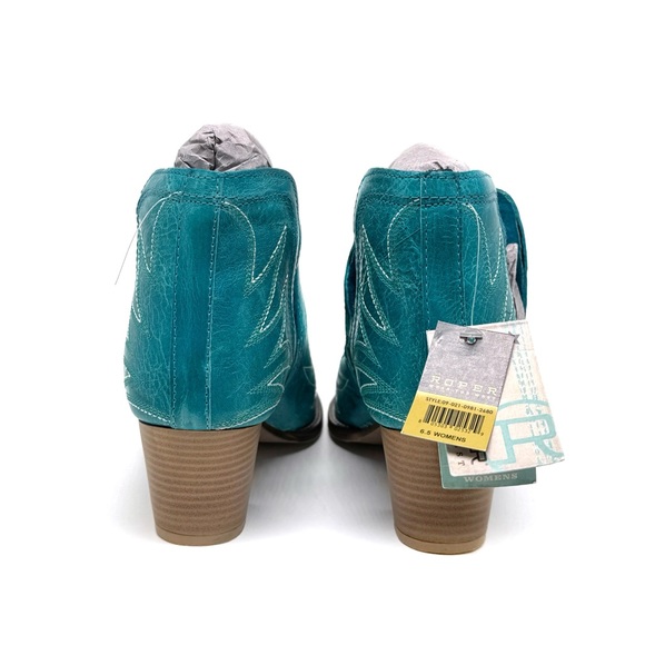 Roper Rowdy Western Booties Turquoise Leather Embroidered Ankle Boot Size 6.5 - Picture 5 of 9